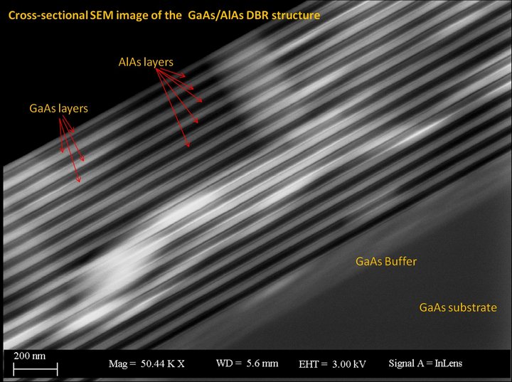 Cross Sectional SEM image of GaAs/AIAs DBR structure