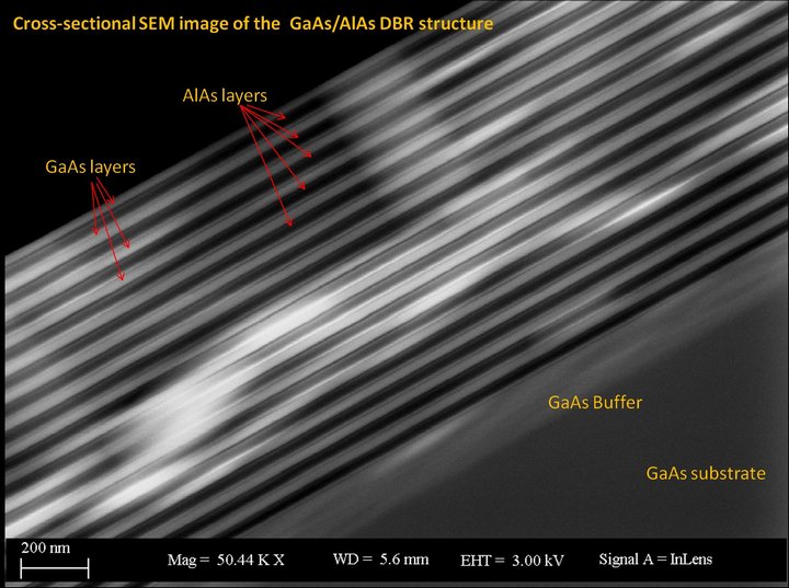 Cross Sectional SEM image of GaAs/AIAs DBR structure Cross Sectional SEM image of GaAs/AIAs DBR structure